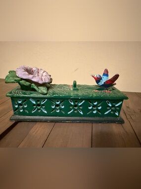 Vintage Cast-iron Mechanical Hummingbird & Flower Bank